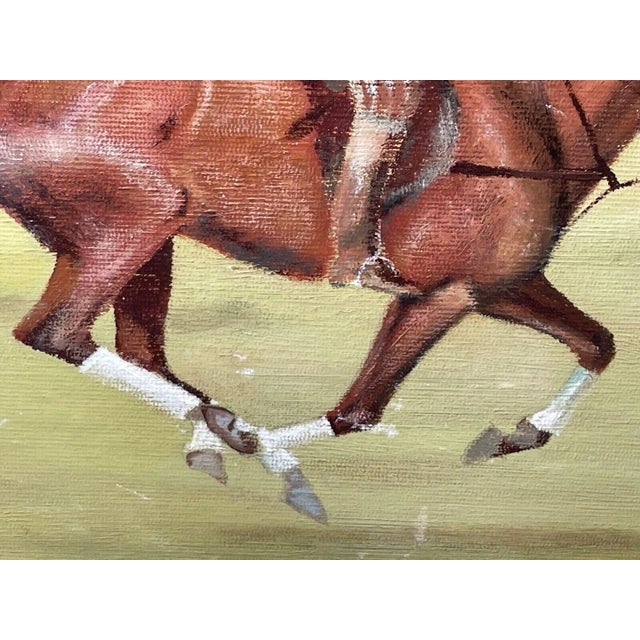 Brown Mid Century British Equine Oil Painting Horse & Riders Polo Match Sport of Kings For Sale - Image 8 of 12