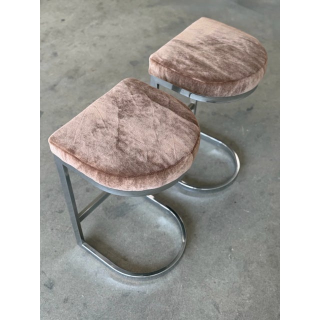 Textile Vintage Cantilevered Bar Stools in Mohair - Pair For Sale - Image 7 of 10