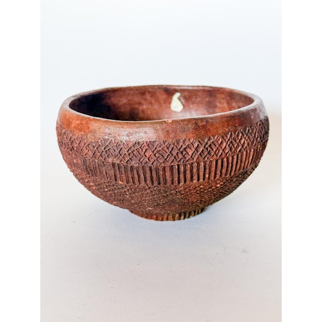 Vintage Folk Art Redware Clay Bowl For Sale - Image 10 of 10
