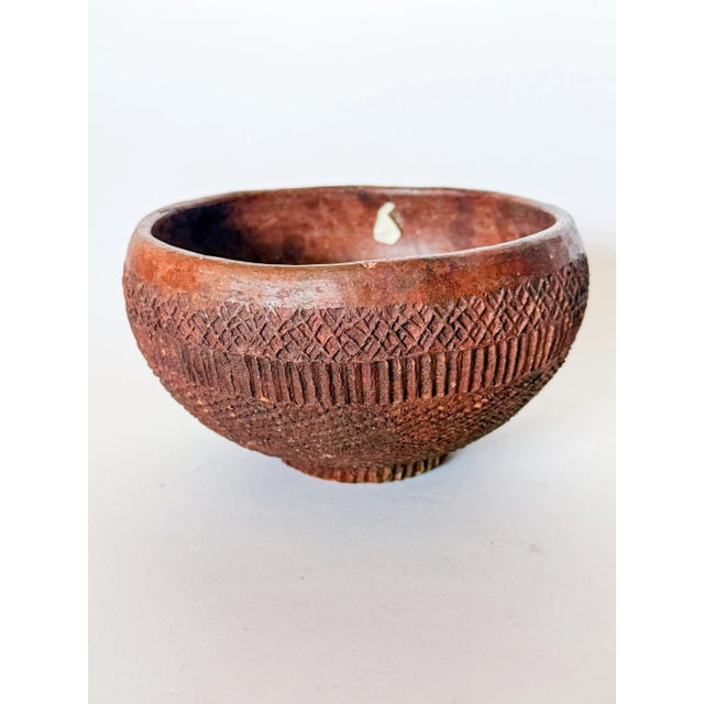 Vintage Folk Art Redware Clay Pottery Bowl For Sale - Image 10 of 10