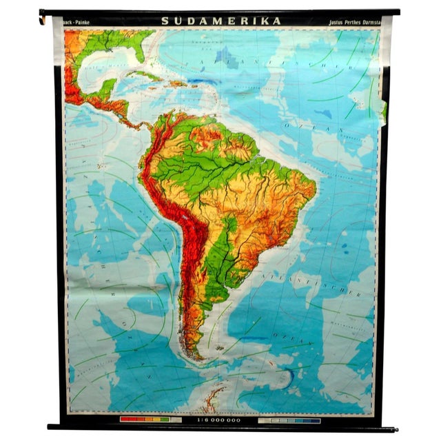 1970s Vintage South America American Continent Pull Down Map For Sale - Image 5 of 5