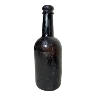 Rare Antique 18th Century Handmade 4 Part Mold Blown Green Whiskey Glass Bottle For Sale