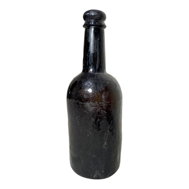 Rare Antique 18th Century Handmade 4 Part Mold Blown Green Whiskey Glass Bottle For Sale