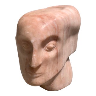 Vintage Leonora Eunice Arye Signed Stone Face Sculpture on Acrylic Plinth For Sale