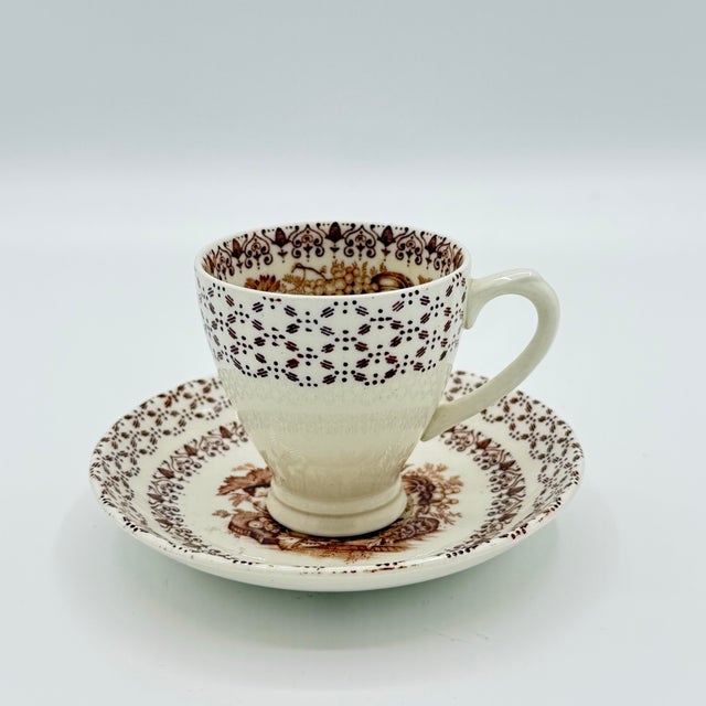Vintage Empire England “Beverley” Brown Transferware Cup & Saucer With Interior Fruit Motif For Sale - Image 9 of 9