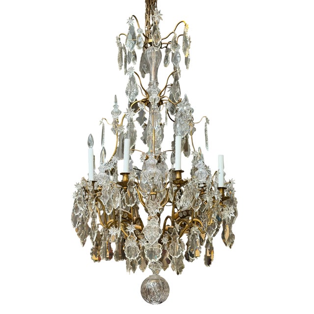 Antique Louis XVI Baccarat French Crystal & Gilt Bronze Chandelier.