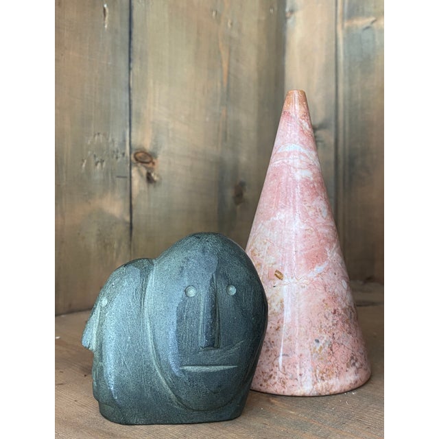 Abstract Surrealist Inuit Basalt Sculpture of Two Faces For Sale - Image 3 of 12