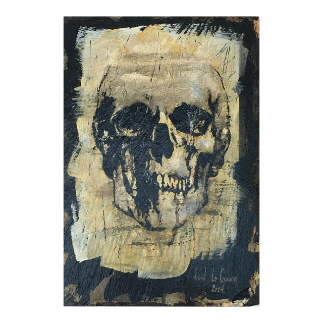 David Le Gouar, Skull, 2014, Mixed Media on Slate For Sale