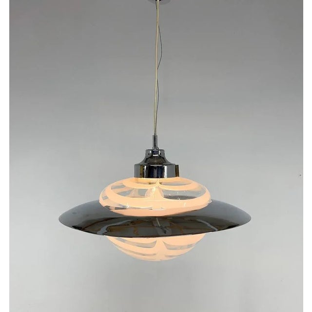 Italian Murano Glass and Chrome Saturn Pendant, 1970s For Sale - Image 4 of 13