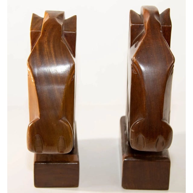 Mid 20th Century Vintage Hand Carved Wooden Art Deco Horse Head Bookends a Pair For Sale - Image 5 of 13