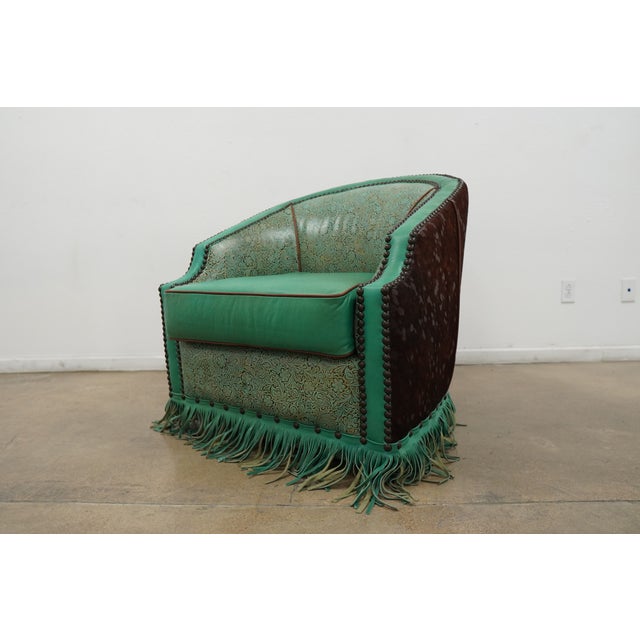 2020s Western-Style Embossed Leather Swivel Barrel Chair For Sale - Image 5 of 16