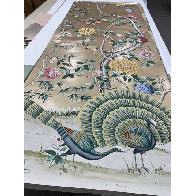 If you love the look of De Gournay wallpaper but not the price, this is for you. Hand-Painted Champagne Gold Peacock &...