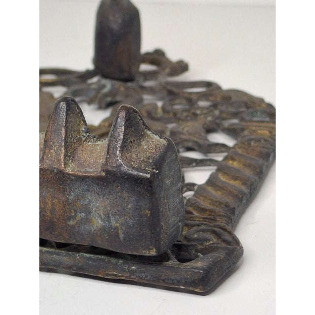 Metal Antique 19thC Eastern European Brass Menorah Hanukkah Lamp Lions Tree of Life For Sale - Image 7 of 14