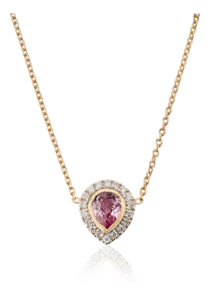 Modern Pear Cut Pink Sapphire & Diamond Pendant Necklace in 18k Yellow Gold