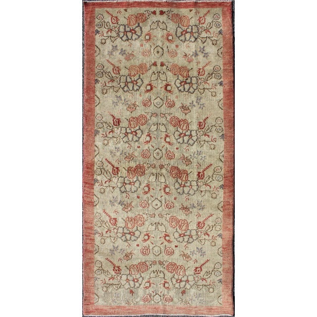 Cream Vintage Turkish Oushak Rug With Pale Cream Field and Soft Rose Border For Sale - Image 8 of 8