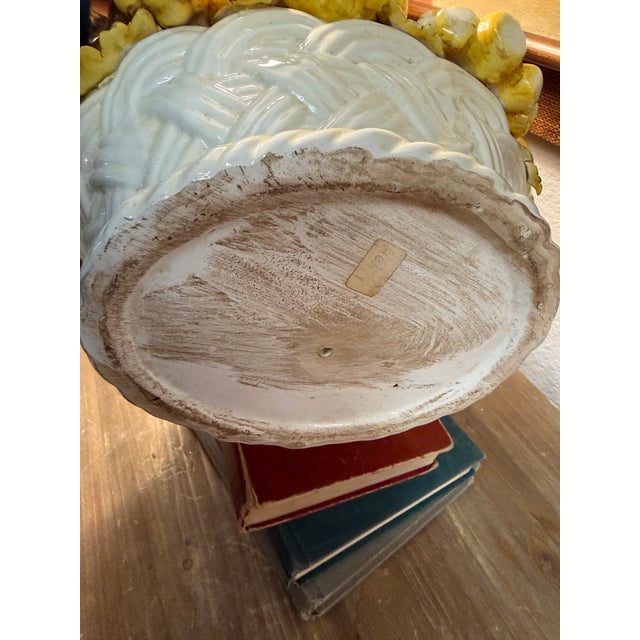 1960s Italian Ceramic Yellow Glaze Fruit White Bowl Majolica Topiary Centerpiece Italian For Sale - Image 6 of 6