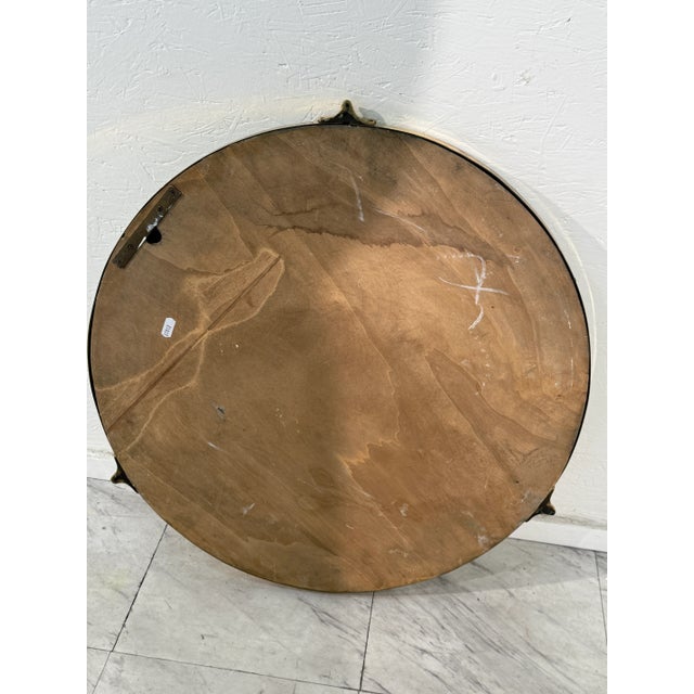 Metal Round Brass-Framed Wall Mirror With Decorative Mounts, Italy 1960s For Sale - Image 7 of 7