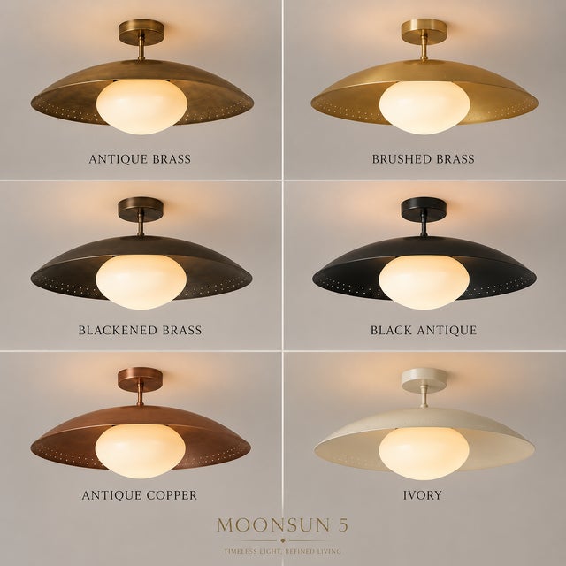 Mid Century Brass Disk Chandelier, Milk Glass Globe Pendant Light, Handmade Italian Modern Ceiling Fixture, Brass Semi Flush Light For Sale - Image 6 of 11