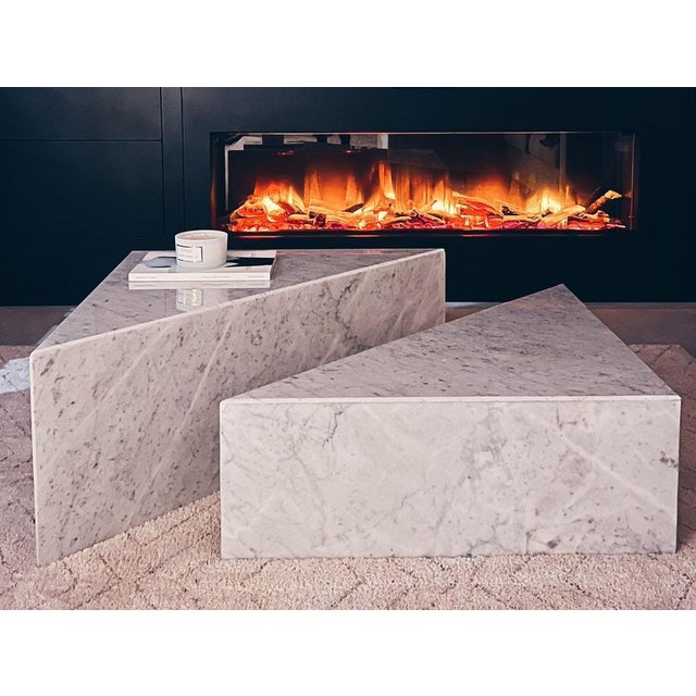 Contemporary Triangular Tables in Carrara White by Andrea Grasso, Set of 2 For Sale - Image 3 of 5