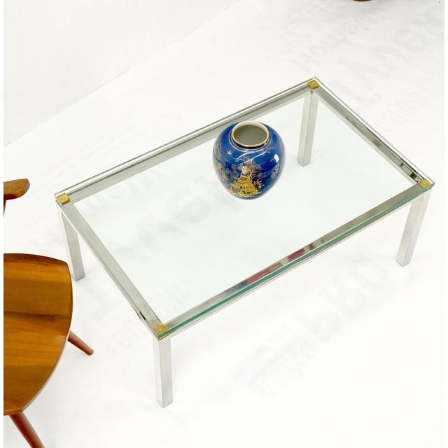 Polished Stainless Steel & Brass Glass Top Rectangle Coffee Table Mid Century For Sale - Image 4 of 12