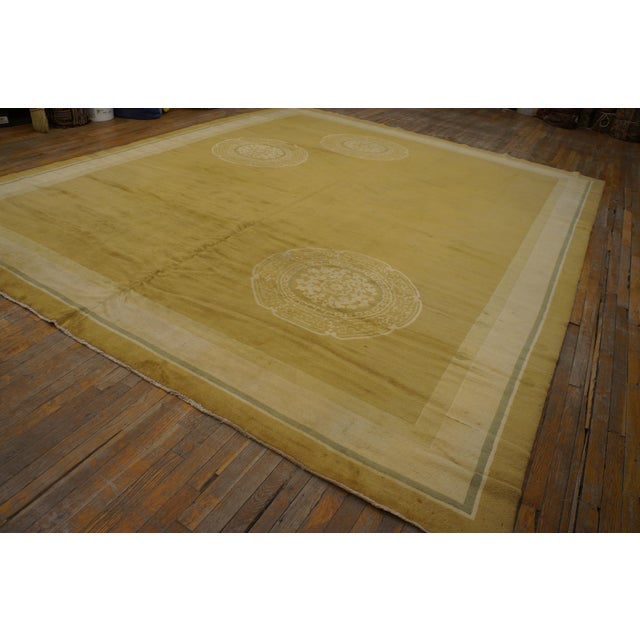 Exceptional Yellow-Green Color Background & Allover Pattern Antique Chinese Art Deco Rug For Sale - Image 10 of 12