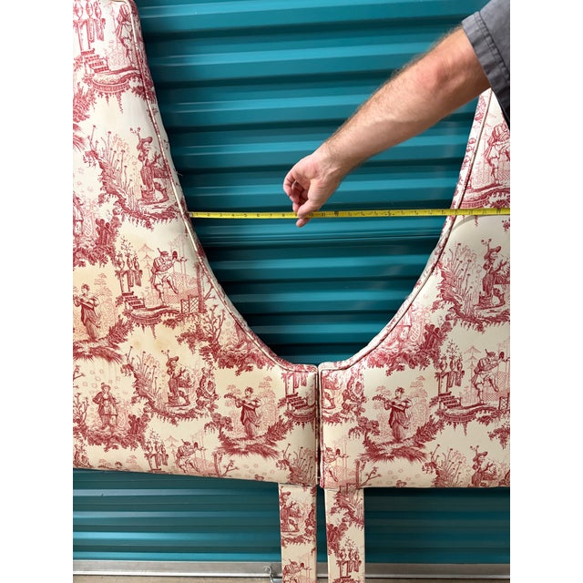 1980s Pair Custom Twin Upholstered High Peak Regency Chinoiserie Headboards For Sale - Image 9 of 11