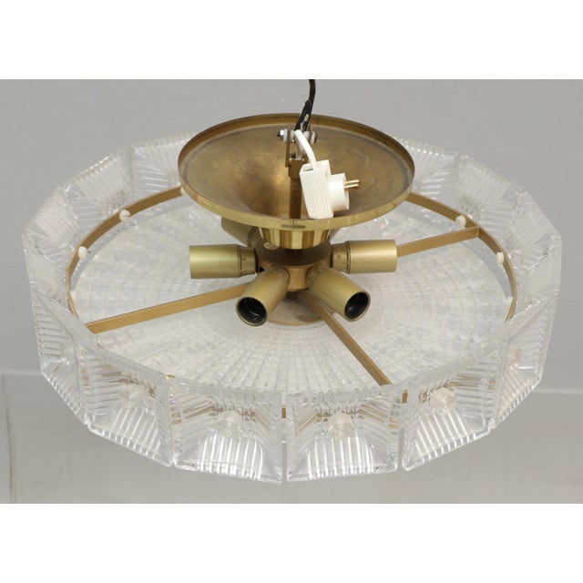 Mid-Century Modern Glass and Brass Flush Mount by Carl Fagerlund for Orrefors, Sweden, 1960s For Sale - Image 3 of 5