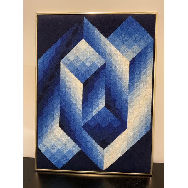 Vintage Victor Vasarely Op Art Geometric Needlepoint Framed For Sale - Image 11 of 12