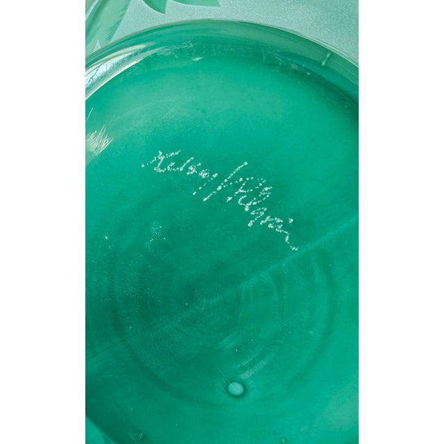 1980s Pilgrim Kelsey Green Oak Leaf Cameo Art Glass Bowl, Kelsey Murphy Signed For Sale - Image 12 of 12