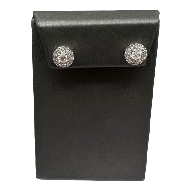 Natural Diamond Stud Earrings 14kt White Gold 0.90ctw - Push Backs, New, A Pair For Sale