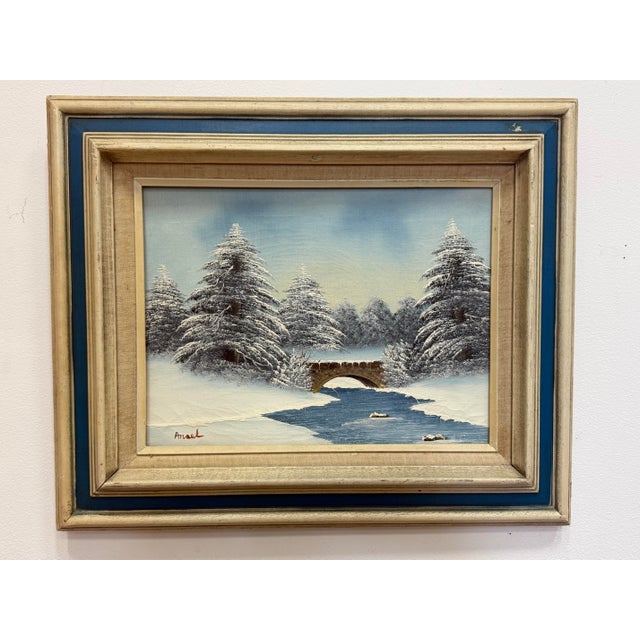 50's Vintage Winter Landscape Oil on Canvas For Sale In Miami - Image 6 of 9