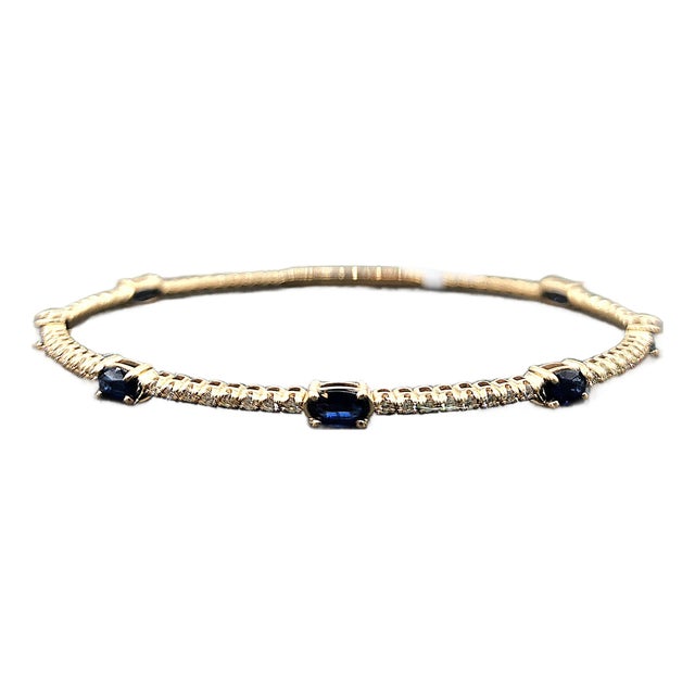 1.50 Ct Natural Sapphire & Diamond Flexible Bracelet in 14k Yg For Sale