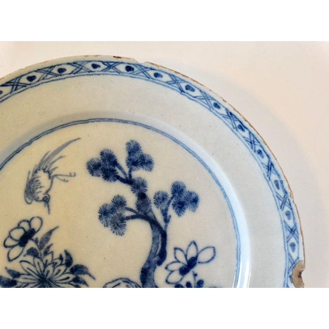 Delft Antique Dutch Delft Chinoiserie Platter Charger 14" Diameter Large Blue White For Sale - Image 4 of 10