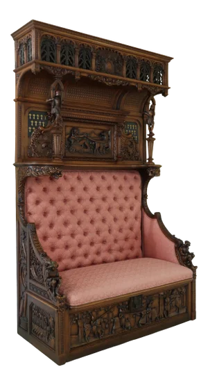 Antique Carved Walnut Continental Hall Bench