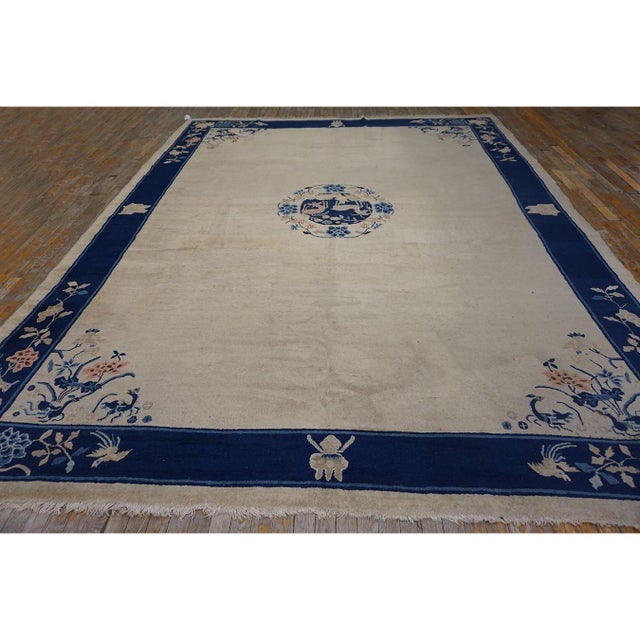 1920s Beige Traditional Chinese Floral Symbolism Antique Peking Carpet Rug For Sale - Image 9 of 9