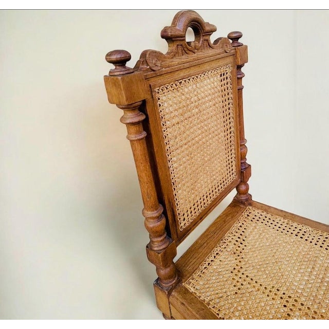 Victorian French Oak Caned Dining Chairs, 1920s, Set of 2 For Sale - Image 6 of 10