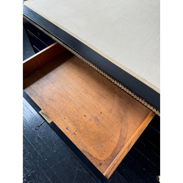 Largre French Ebonized Writing Desk With Leather Top For Sale - Image 10 of 12