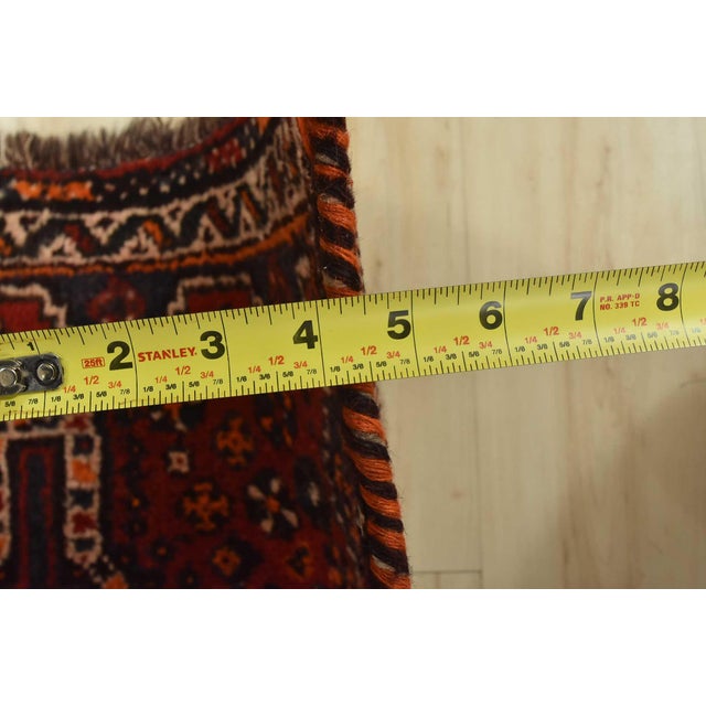 Shiraz Runner 3’4” X 9’7” Red Wool Vintage Tribal Hand-Knotted Oriental Rug For Sale - Image 12 of 14