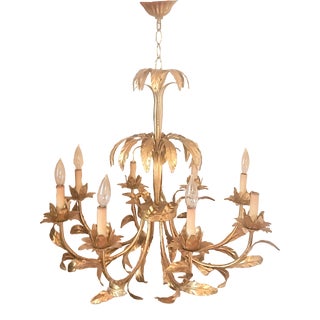 Vintage Hollywood Regency Gilded Italian Tole Chandelier For Sale