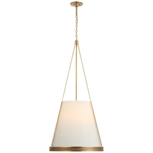 Reese 22" Pendant in Soft Brass with Linen Shade Designer: Marie Flanigan Canopy: 5.25" Round Mounting: Chain Shade...