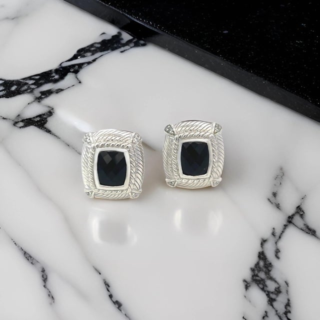 1990s Pair of Judith Ripka Estate Onyx Omega Back Earrings Sterling Silver 14 Grams For Sale - Image 11 of 13