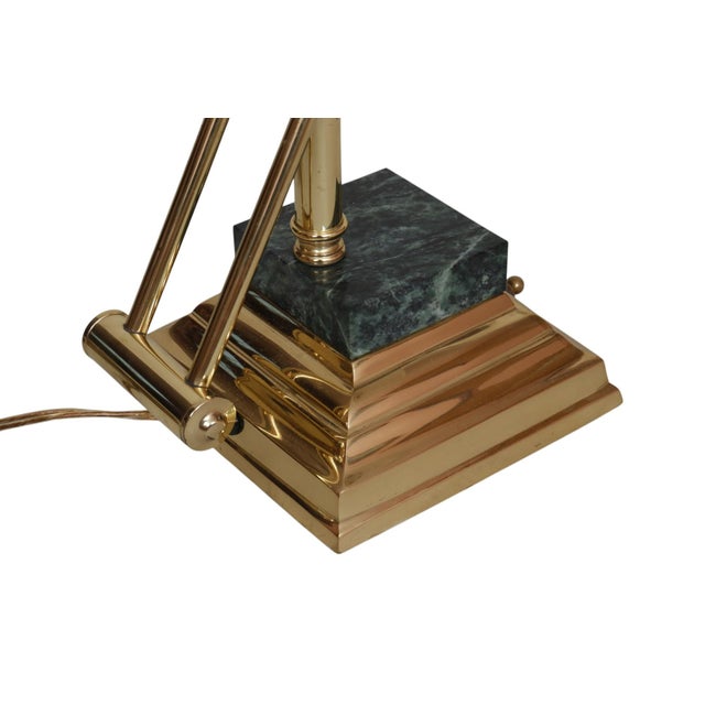 Metal Brass, Glass & Marble Banker’s Lamp For Sale - Image 7 of 8