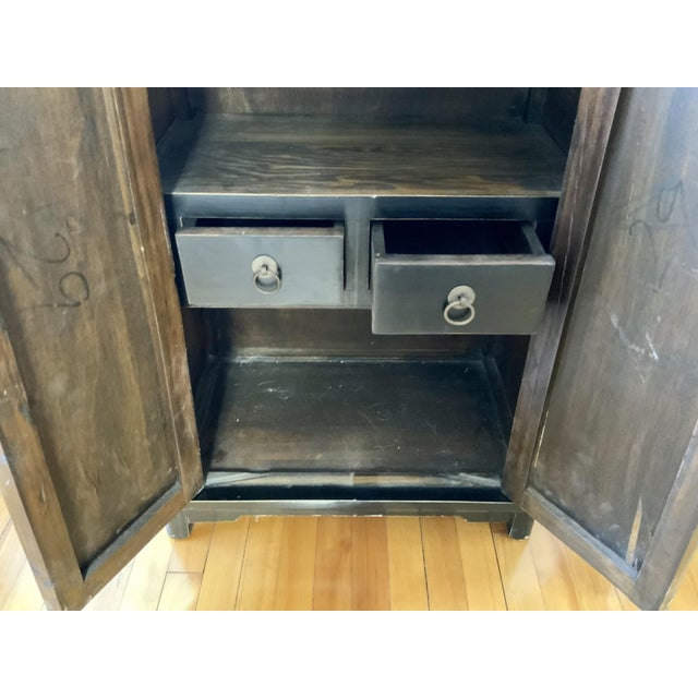 Wood Antique Chinese Ming Style Two-Door Small Black Lacquered Cupboard Cabinet For Sale - Image 7 of 10