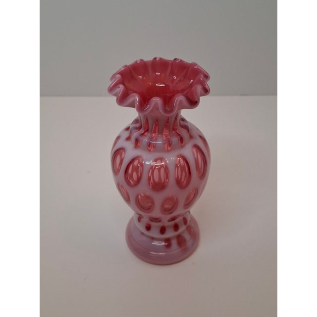 Victorian Cranberry Opalescent Coin Spot Vase Northwood Glass 6" Ruffled Rim Antique Eapg For Sale - Image 4 of 18