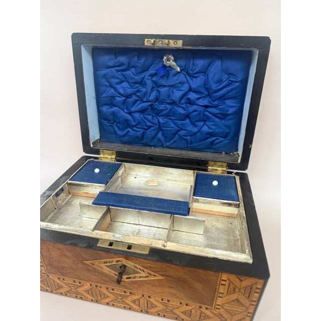 Antique Marquetry Inlaid Wooden Jewelry Box For Sale - Image 11 of 16