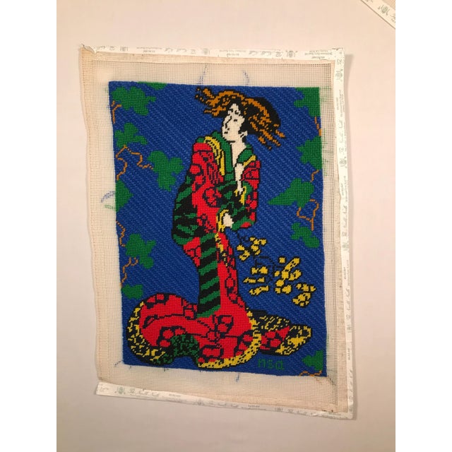 Asian Hand-Stitched Needlepoint of Asian Ladies - a Pair For Sale - Image 3 of 8