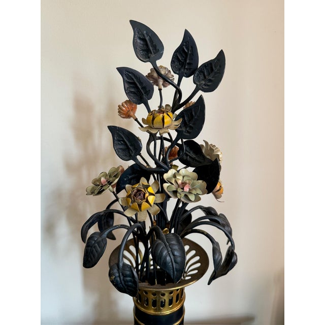 1920s A Pair Empire Tole Floral Table Lamps For Sale - Image 5 of 7