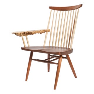 George & Mira Nakashima Burl Slab Arm Lounge Chair, Signed & Dated For Sale
