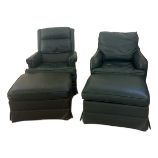 Vintage Baker Furniture Luxurious Recliner & Arm Chair Pair and 2 Ottomans For Sale