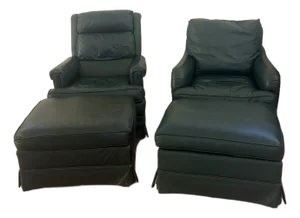 Vintage Baker Furniture Luxurious Recliner & Arm Chair Pair and 2 Ottomans